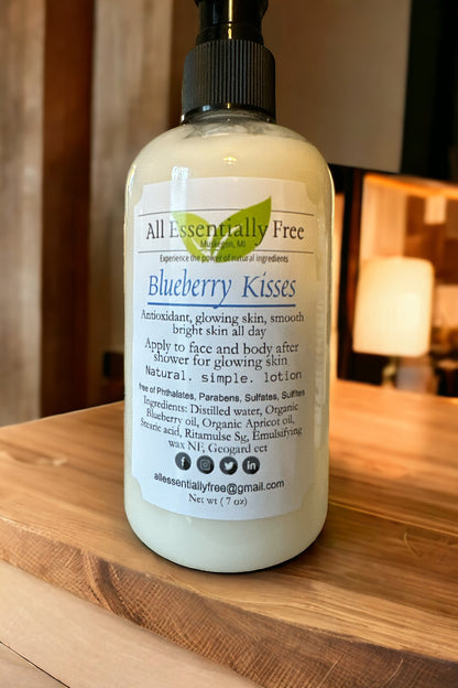 Blueberry kisses lotion, reduces signs of aging, antioxidants, improves skin tone.